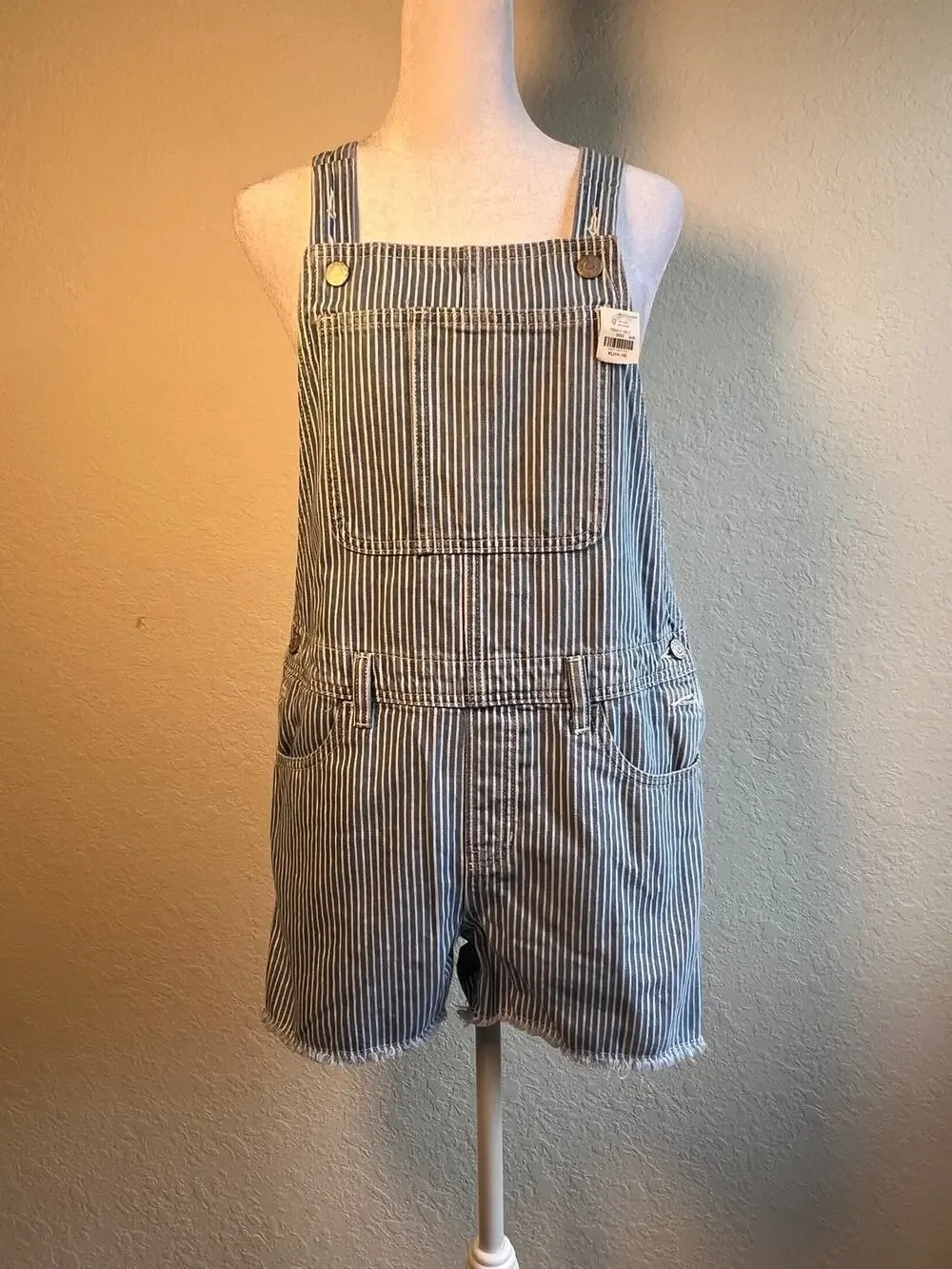 Old Navy XL Hickory Stripe Denim Short Overalls NWT